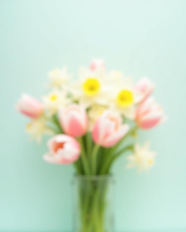 Frühlingsstrauß mit Tulpen, Hyazinthen und Narzissen in sanften Farben